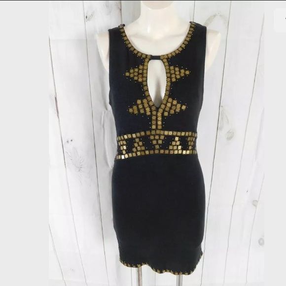 Free People Black Gold Stretch Knit Dress - Picture 8 of 11